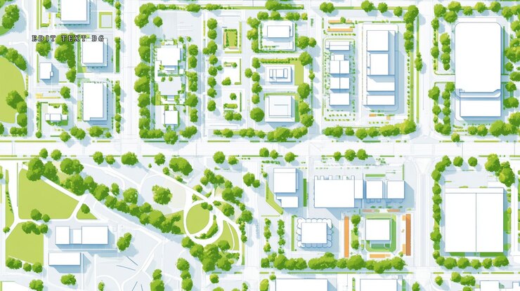 PSD vista aerea di una città con spazi verdi e edifici
