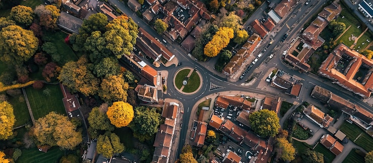 PSD vista aerea di una città europea
