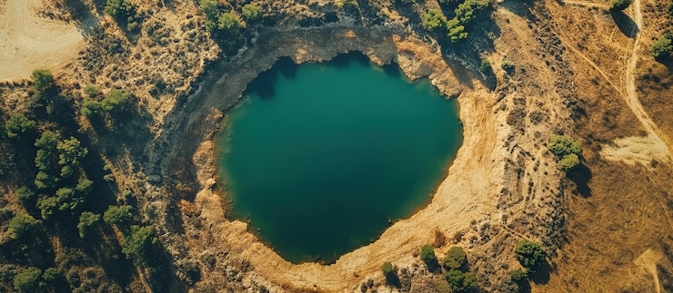 PSD vista aérea de un lago del cráter