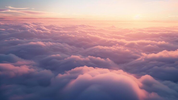 PSD vista aérea de la puesta de sol sobre nubes espumosas