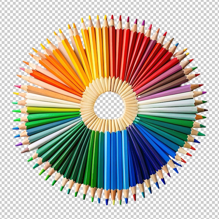 PSD vista de ángulo alto de lápices multicolores en un fondo transparente