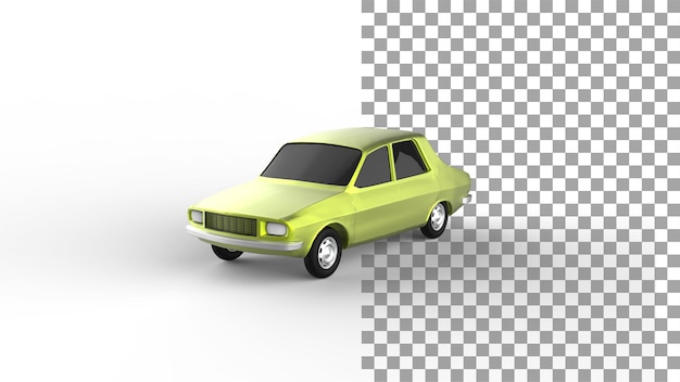 PSD vista de ángulo de coche amarillo con sombra 3d render