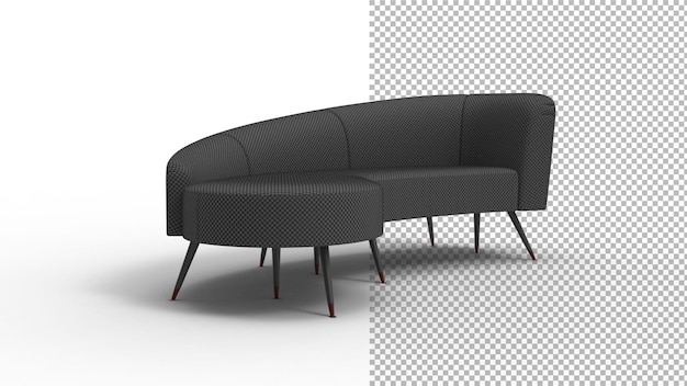Vista de ángulo de diván negro con sombra 3d render
