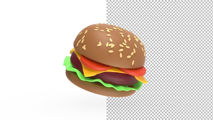 PSD vista de ángulo de hamburguesa sin render 3d de sombra