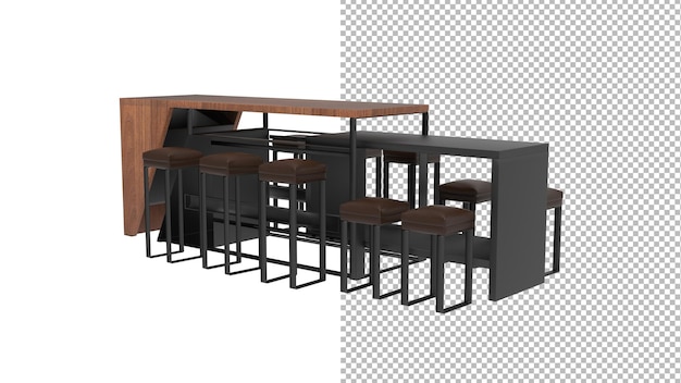 Vista de ángulo de mesa y sillas extensible sin representación 3d de sombra