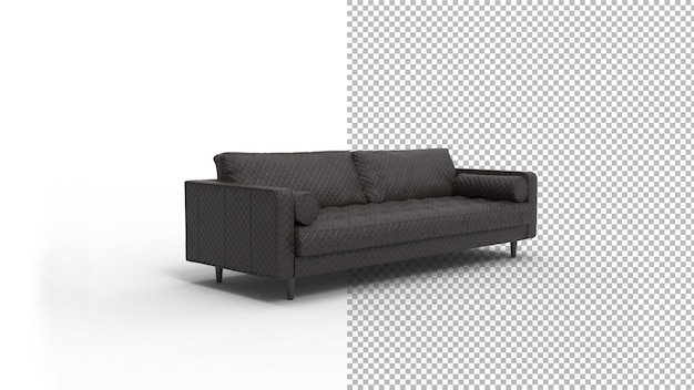 Vista de ángulo de sofá de cuero con sombra 3d render