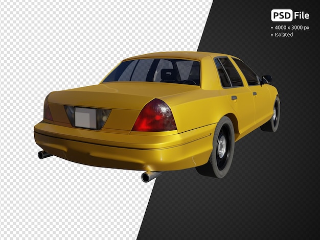 PSD vista del ángulo trasero del coche amarillo aislado 3d render