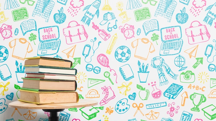 PSD vista anteriore di una pila di libri con uno sfondo colorato