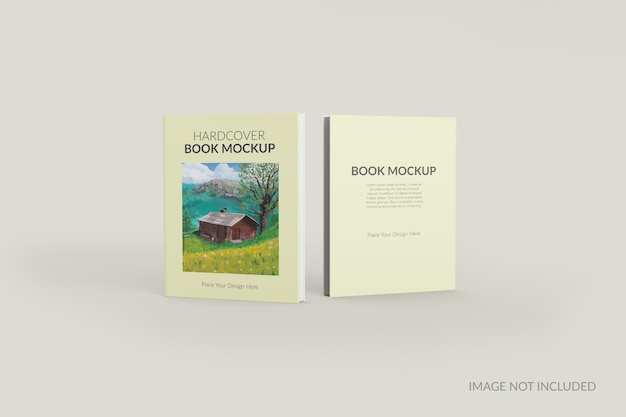 Vista anteriore e posteriore del mockup in piedi del libro con copertina rigida