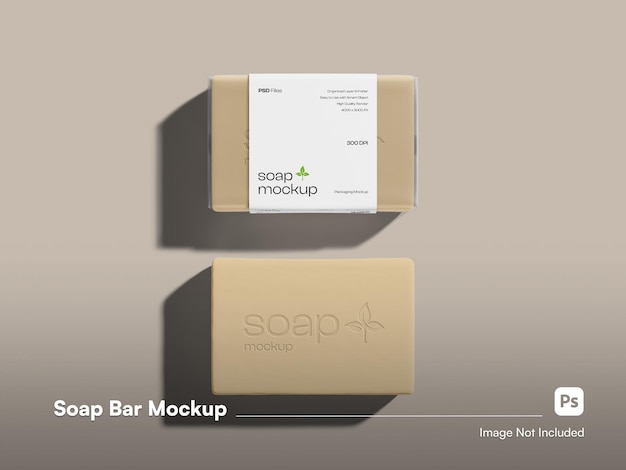 Vista anteriore e posteriore dell'etichetta isolata 3D e dell'imballaggio in plastica di Soap Bar Mockup