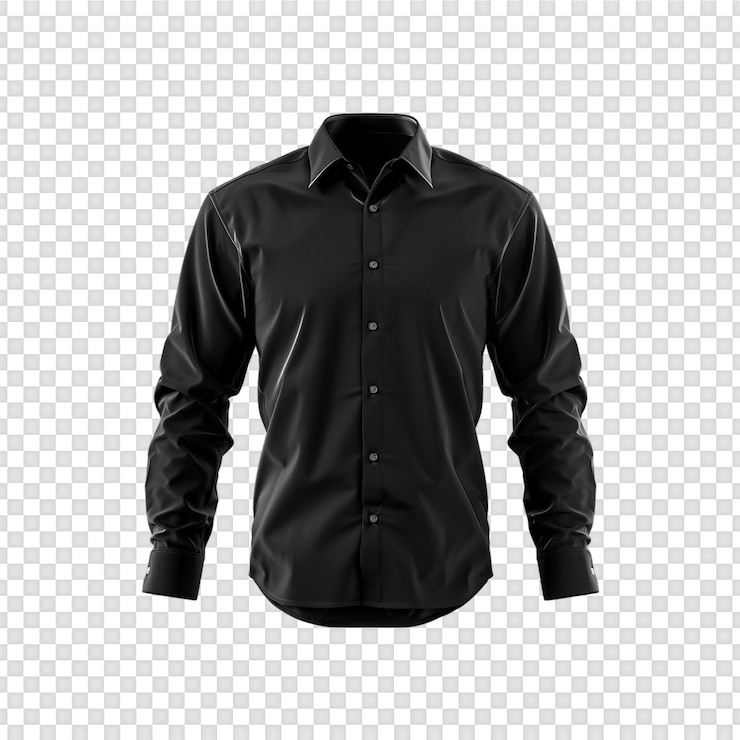 PSD vista anteriore modello di camicia nera isolato su sfondo trasparente