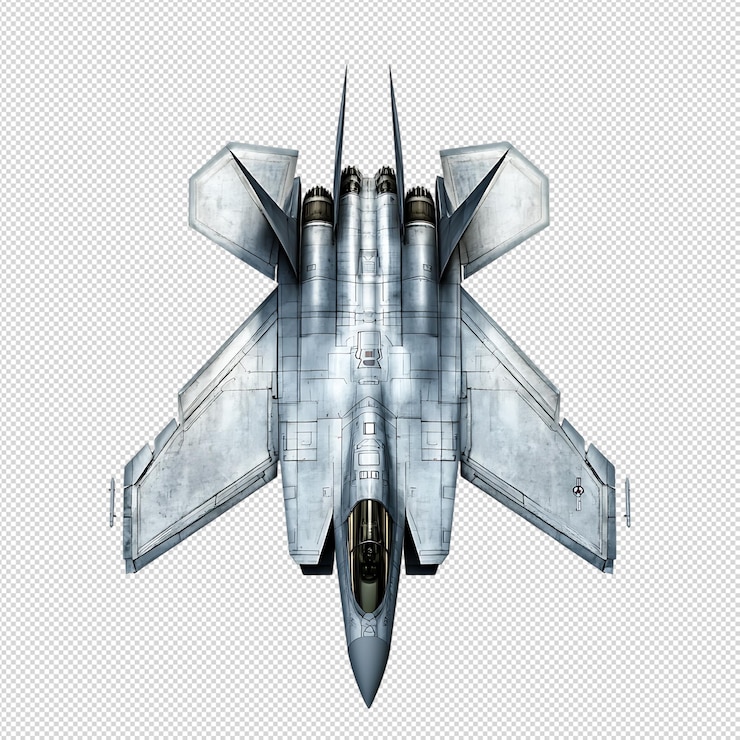 PSD vista de arriba hacia abajo de un avión de combate furtivo