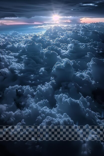 La vista desde el avión mirando hacia abajo a las nubes sobre un fondo transparente