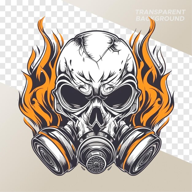 PSD vista de una calavera con ilustraciones de fuego.