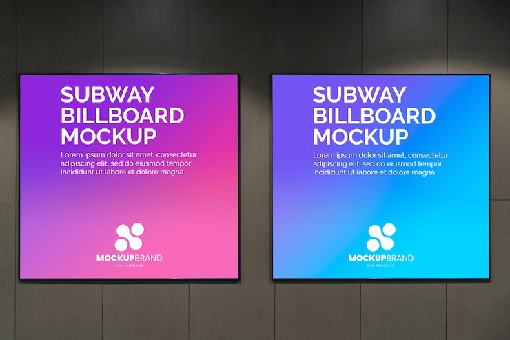 PSD vista del cartel en una estación de metro pública