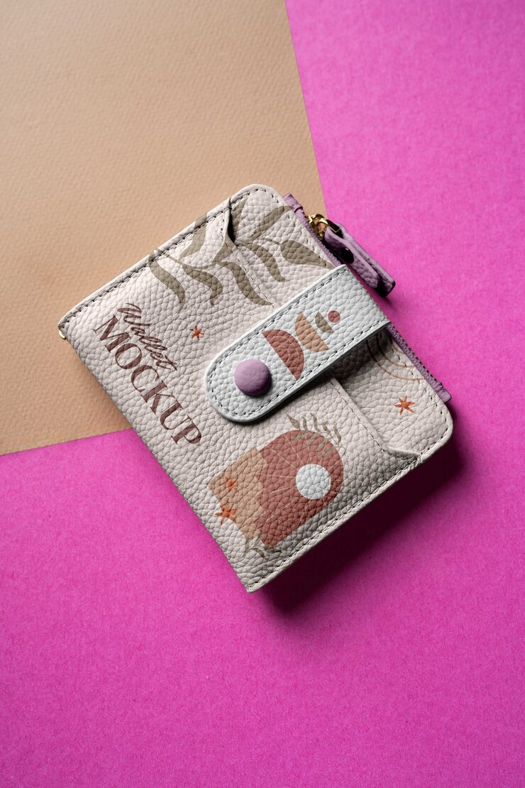 PSD vista de cartera con estampado botánico