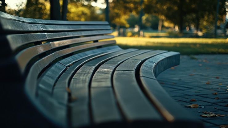 PSD vista de cerca de un banco curvo del parque