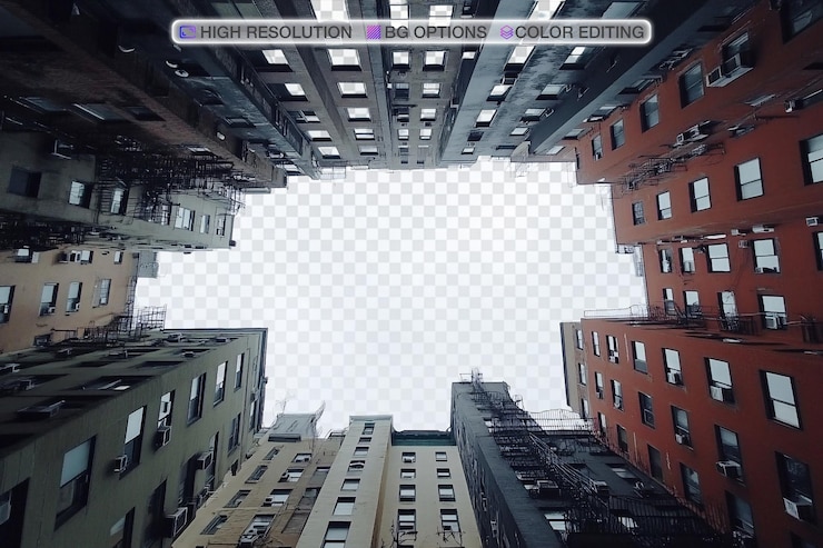 PSD vista hacia el cielo de la arquitectura urbana de chelseas