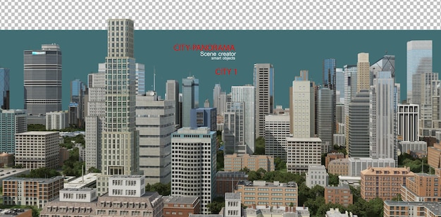 PSD vista de la ciudad con muchos edificios de gran altura.