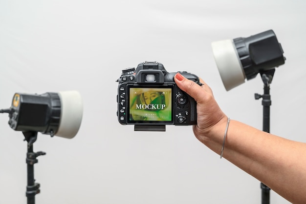 Vista da câmera de fotografia profissional e cara
