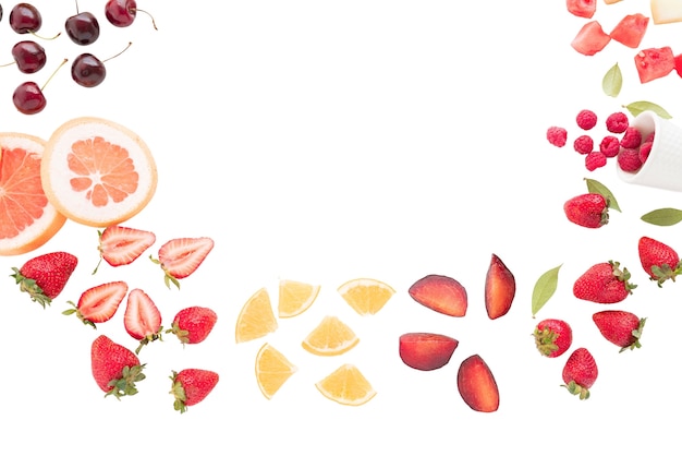 PSD vista da mistura fresca de frutas deliciosas