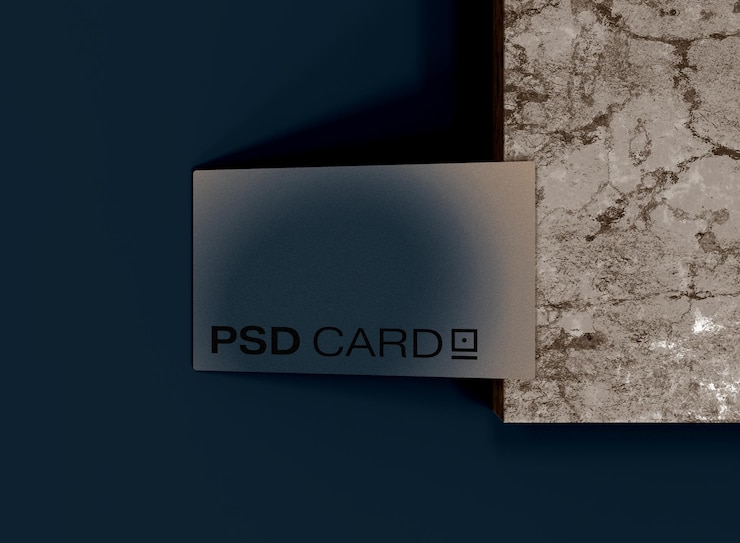 PSD vista dall'alto 3d del modello di biglietto da visita sul bordo della superficie in marmo