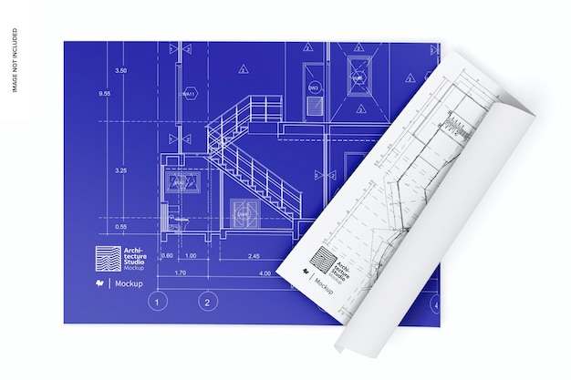 Vista dall'alto del mockup del piano architettonico