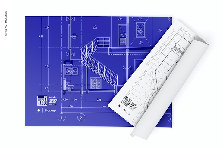 PSD vista dall'alto del mockup del piano architettonico