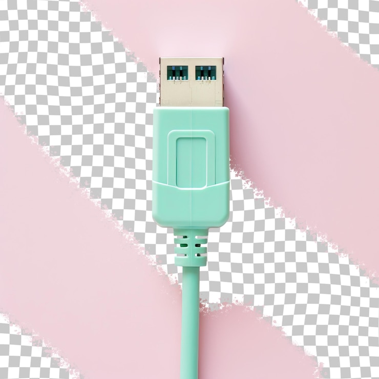 PSD vista dall'alto della connessione internet lan e del cavo dati tramite connettore rj45 su sfondo trasparente