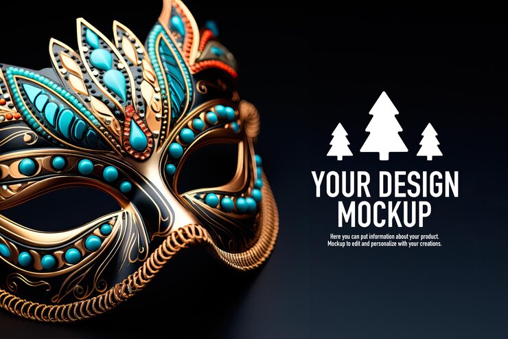 PSD vista dall'alto di un mockup di un invito per la festa del carnevale con maschere create con la tecnologia generativa ai