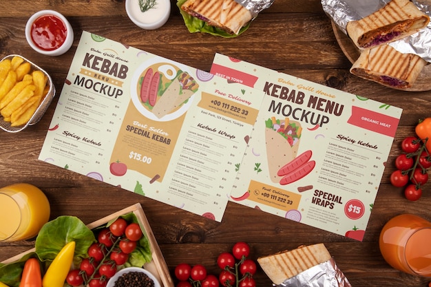 Vista dall'alto gustoso assortimento di menu di kebab