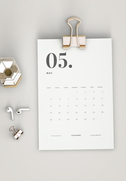 Vista dall&#39;alto minimalista calendario mockup