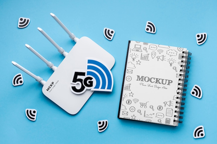 PSD vista dall'alto sul design del mockup 5g