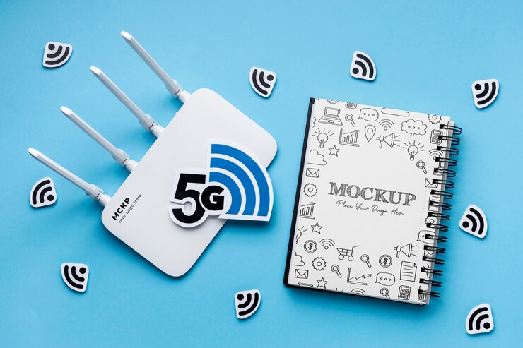 PSD vista dall'alto sul design del mockup 5g