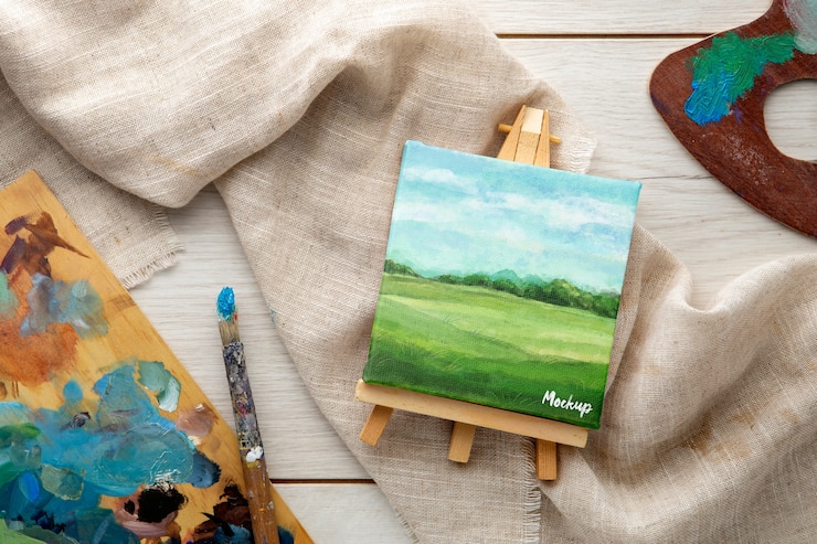 PSD vista dall'alto sul mockup del laboratorio artistico