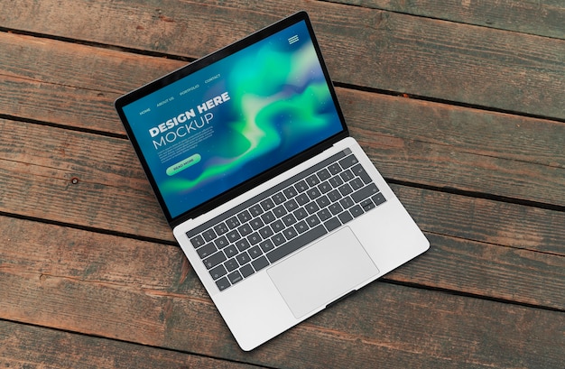 Vista dall'alto sul mockup del laptop