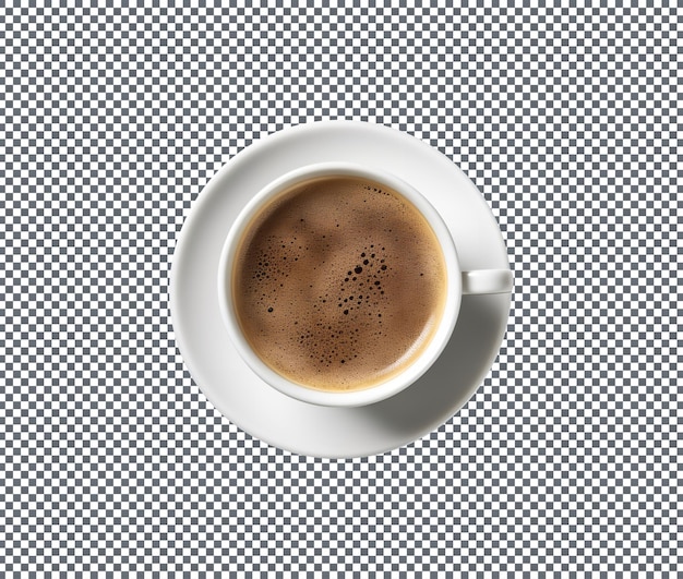 Vista dalla cima di una tazza di caffè gustosa isolata su uno sfondo trasparente
