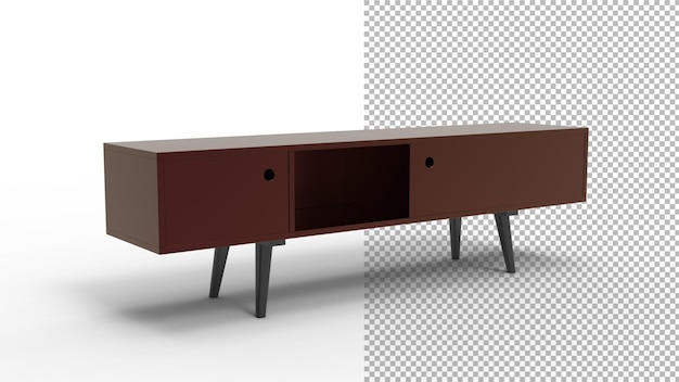 PSD vista de ângulo de tv vintage meubel com renderização 3d de sombra