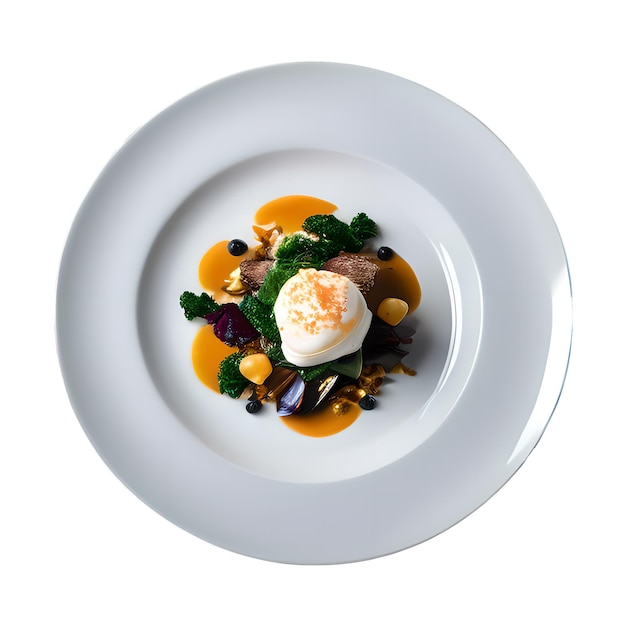 PSD vista de cima de uma sobremesa deliciosa com ovos cozidos em prato branco isolado em fundo transparente