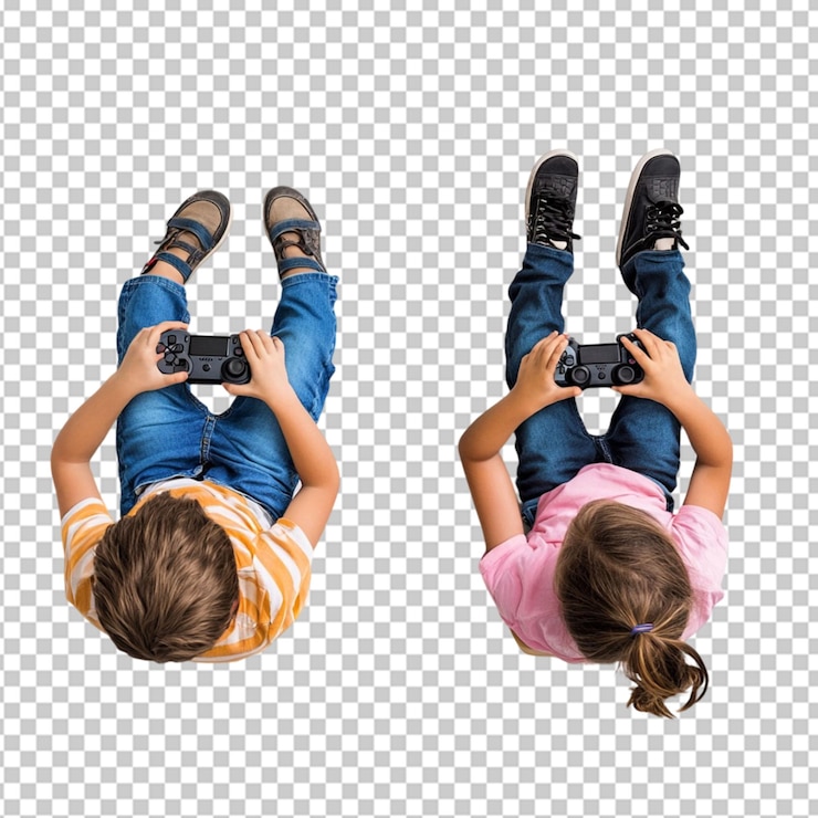 PSD vista de crianças jogando videogames juntas em fundo transparente