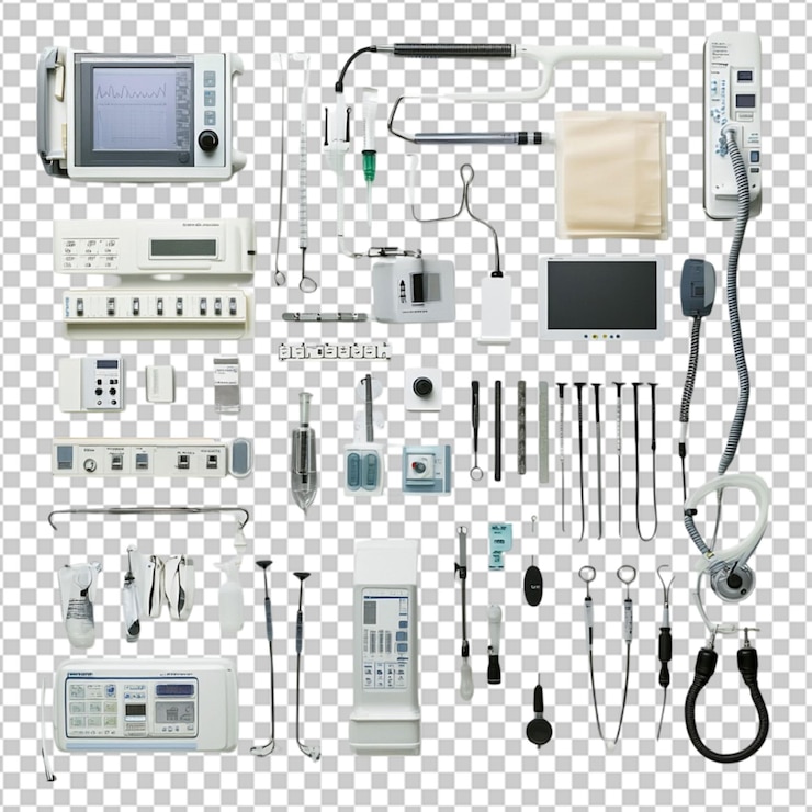PSD vista de perto do equipamento de emergência do hospital sala interior de cirurgia moderna
