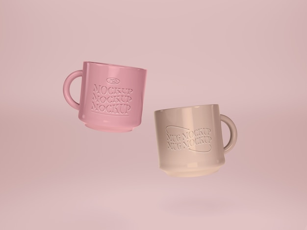 Vista del modello di tazza 3d che levita nell'aria