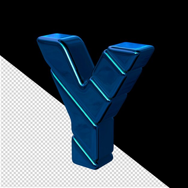 Vista del simbolo 3d del blocco diagonale blu dalla lettera sinistra y