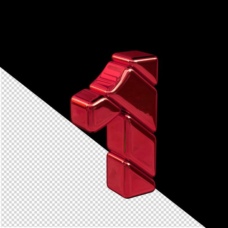 PSD vista del simbolo 3d del blocco diagonale rosso dal numero 1 di sinistra
