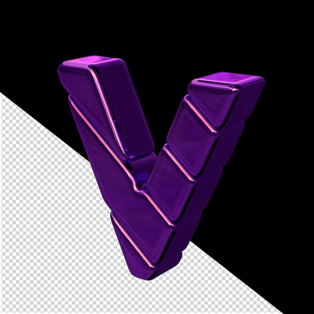 Vista del simbolo 3d del blocco diagonale viola scuro dalla lettera sinistra v
