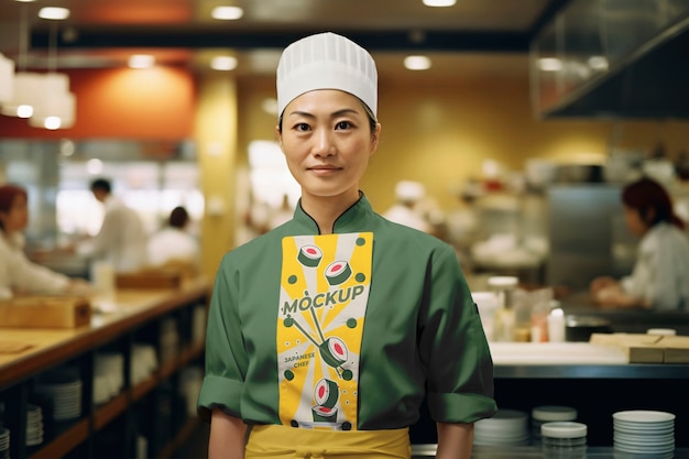 PSD vista delantera del chef japonés con uniforme