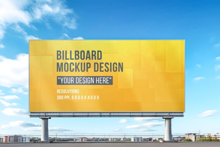 Vista delantera Maqueta de cartel publicitario al aire libre sobre un fondo de cielo azul