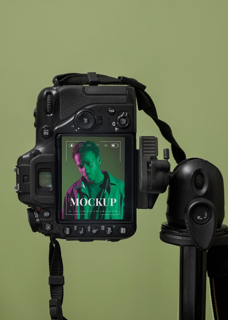 PSD vista della macchina fotografica professionale e costosa