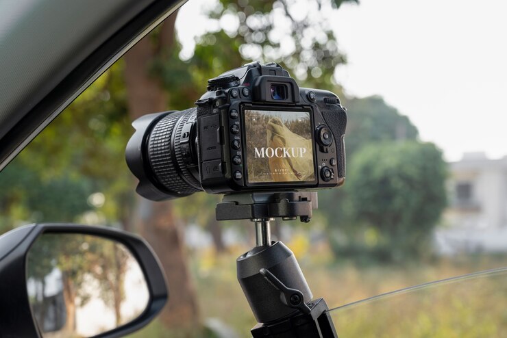 PSD vista della macchina fotografica professionale e costosa