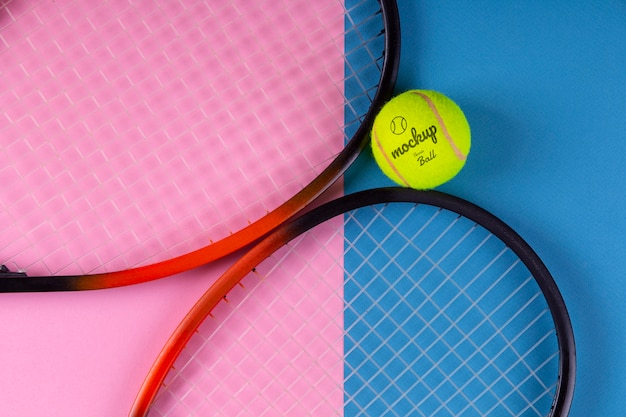 Vista della pallina da tennis del modello e della racchetta da tennis